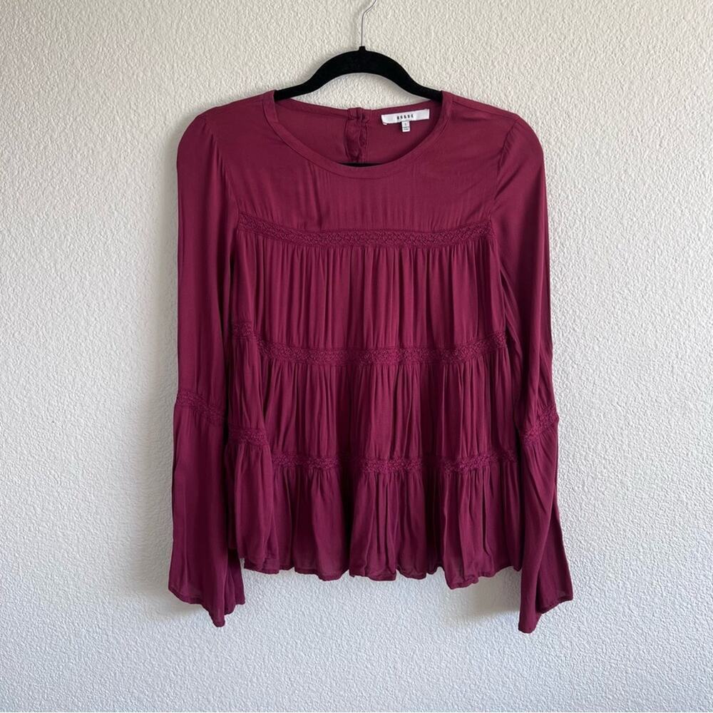 RO&DE Womens Burgundy Tiered Lace Blouse